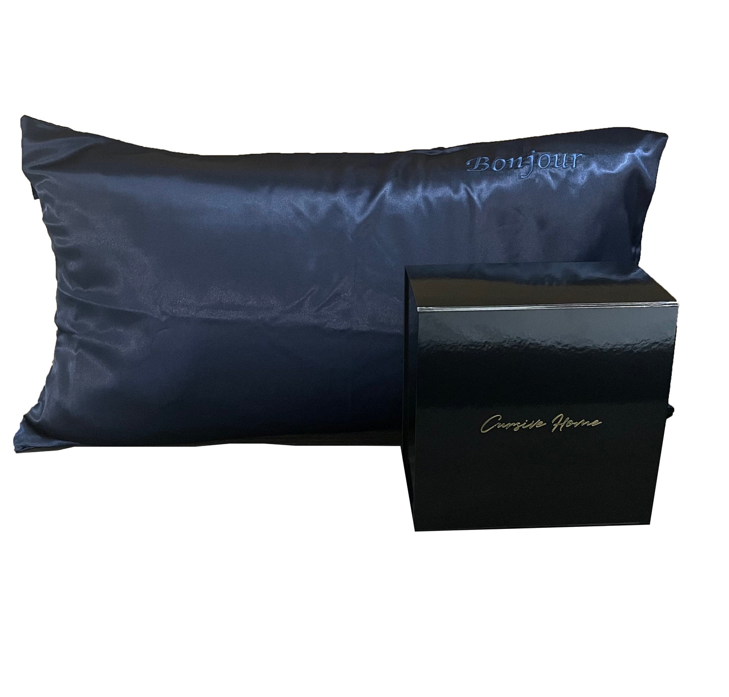 Navy Embroidered 100% Silk Pillowcases King/Queen