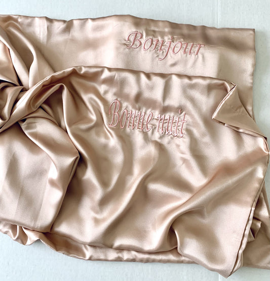 Rose Gold Embroidered Silk Pillowcase