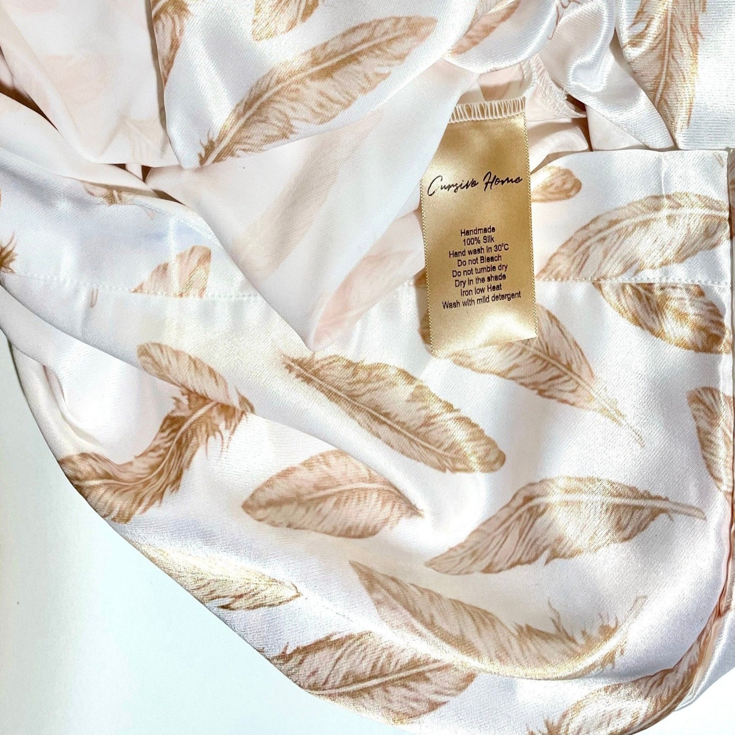 Feather Printed 100% Silk Pillowcase Envelope Closure Available in King/Queen